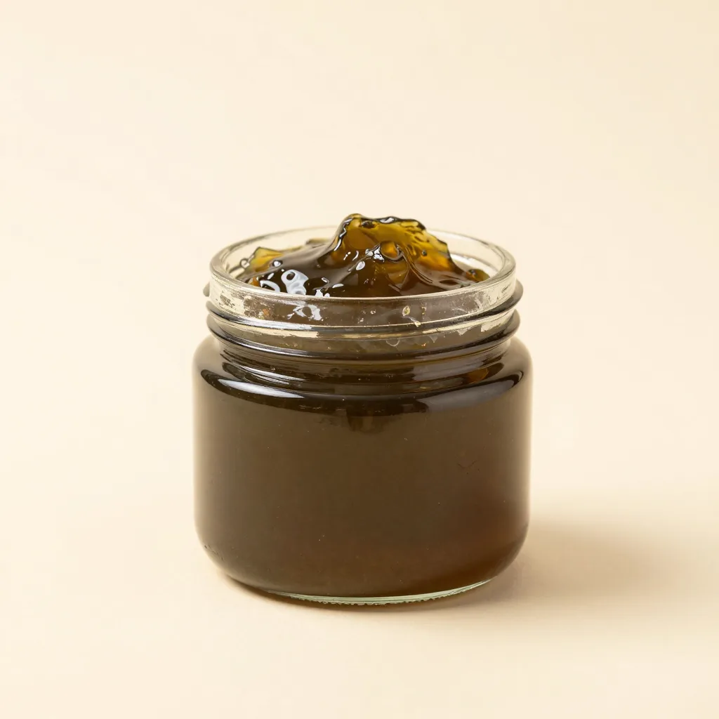 A jar of sea moss gel on a light background