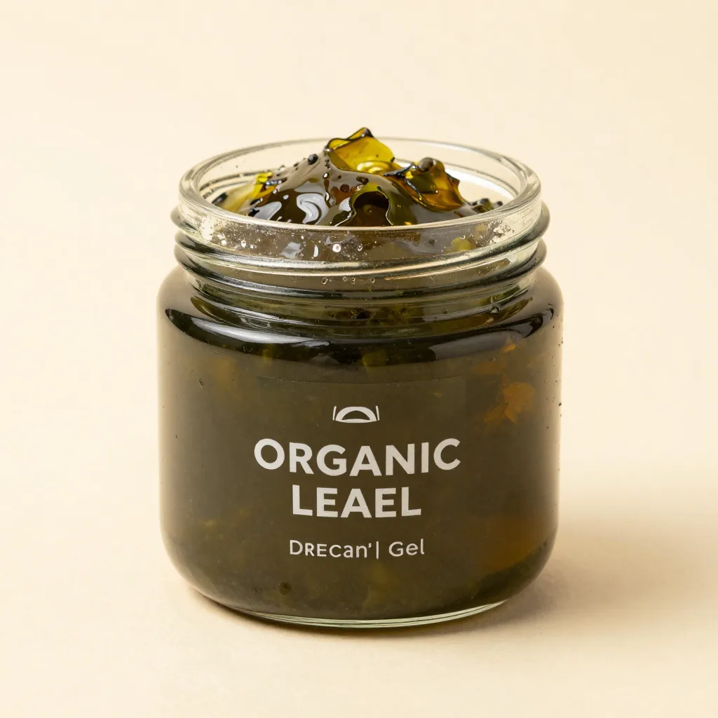 A jar of organic sea moss gel on a light background