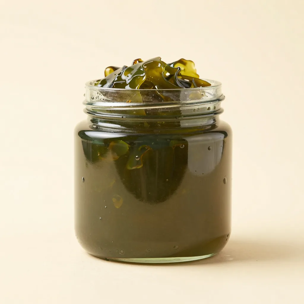 A bulk jar of organic sea moss gel on a light background